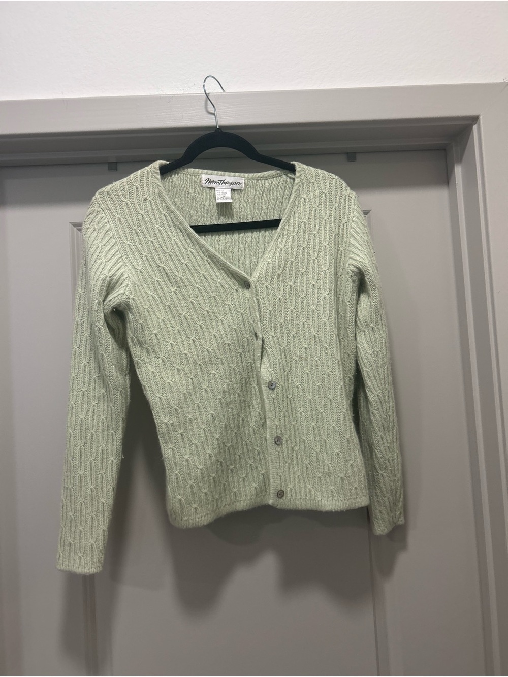 Vintage Norm Thompson Silk Cable-Knit V-Neck Cardigan